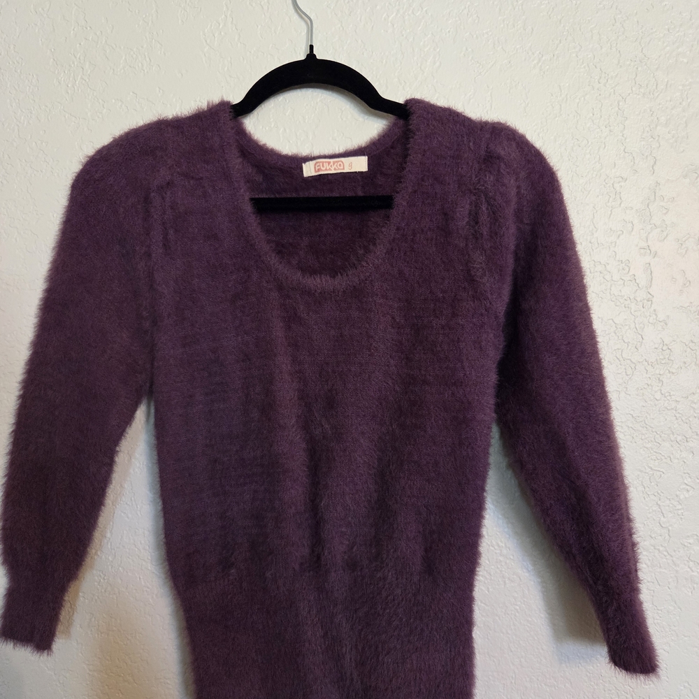 Purple Crew Neck Blouse Soft Knit Fitted